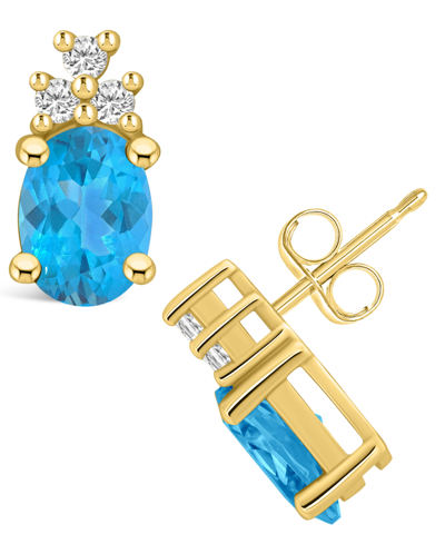 Macy's Topaz (3-1/5 Ct. T.w.) And Diamond (1/5 Ct. T.w.) Stud Earrings In 14k Yellow Gold In Blue Topaz
