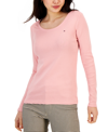 Tommy Hilfiger Women's Solid Scoop-neck Long-sleeve Top In Bridal Rose