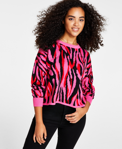 Bar Iii Women's Printed Drop-shoulder Ribbed-edge Sweater, Created For Macy's In Zebra Twist Px