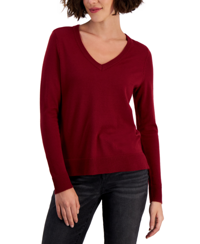 Style & Co Women's V-neck Long-sleeve Sweater, Created For Macy's In Scarlet Crush