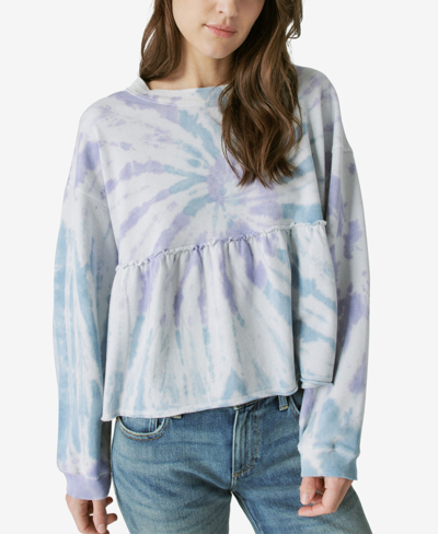 Lucky Brand Women's Balloon-sleeve Peplum Sweatshirt In Blue Swirl Tie Dye