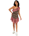 Bar Iii Women's Asymmetrical One-shoulder Ruffled Dress, Created For Macy's In Ash Brown Combo