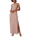 Adrianna Papell Short Sleeve Sequin Mesh Gown In Stone