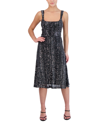 Laundry By Shelli Segal Womens Sequined Knee-length Midi Dress In Silver/black