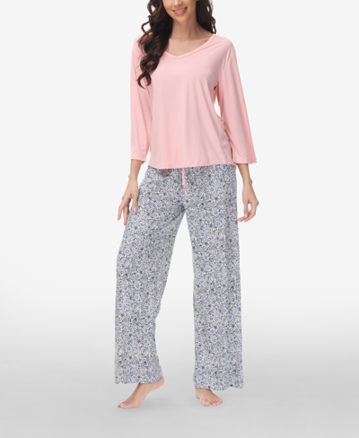 Ink+ivy Women's Drop Sleeve Top With Wide Leg Lounge Pant Set, 2 Piece In Watercolor Floral