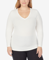 Cuddl Duds Plus Size Softwear With Stretch Long-sleeve V-neck Top In Ivory