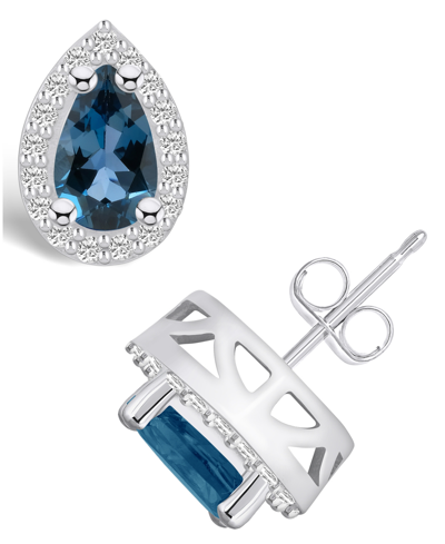 Macy's London Topaz (2-1/10 Ct. T.w.) And Diamond (1/3 Ct. T.w.) Halo Stud Earrings In 14k White Gold In London Blue Topaz