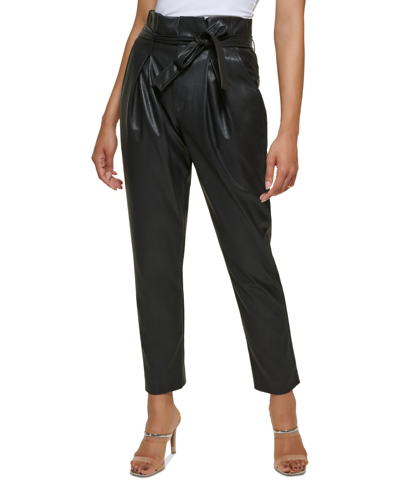 Dkny Petite Front Zip Faux Leather Jacket High Waisted Faux Leather Pants In Black