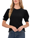 Cece Puff Sleeve Crewneck Top In Rich Black