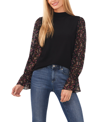 Cece Womens Printed Metallic Turtleneck Top In Rich Black