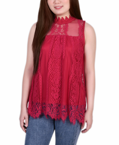 Ny Collection Petite Lace Mock-neck Top In Red