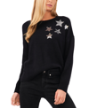 Cece Sequin Star Cotton Blend Sweater In Rich Black