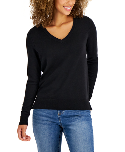Style & Co Women's V-neck Sweater, Created For Macy's In Deep Black