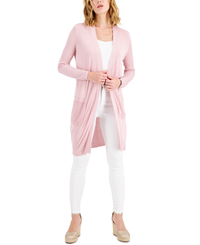 Inc International Concepts Women's Ribbed Duster Cardigan, Created For Macy's In Pale Mauve