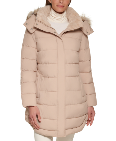 Faux Fur Trim Calvin Klein Puffer Jacket With Fur Hood Fur Hooded
