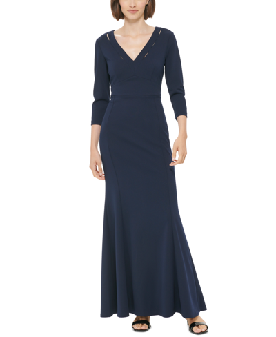 Calvin Klein Women's Slit-cutout 3/4-sleeve Evening Gown In Twilight