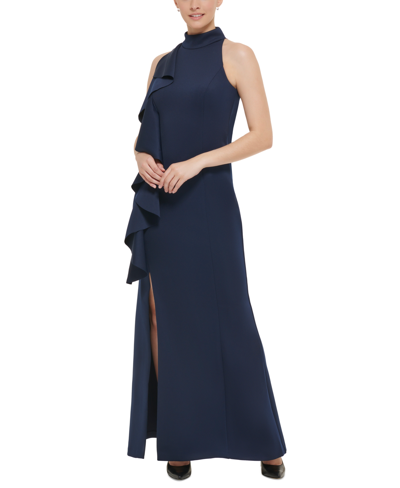 Jessica Howard Womens Mock Neck Long Evening Dress In Blue