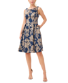 Adrianna Papell Women's Printed Jacquard Embellished-neck Dress In Navy Multi