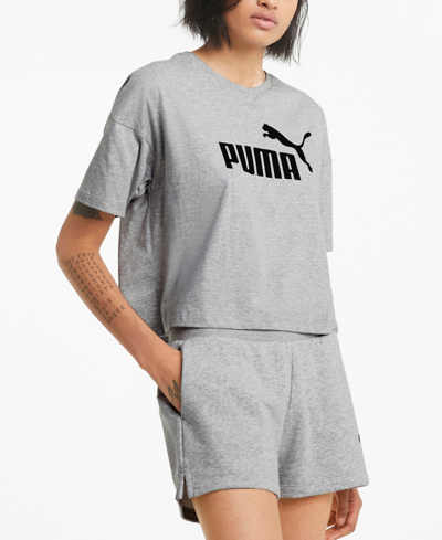 Puma Women's Essential Cropped Logo T-shirt In Light Gray Heather