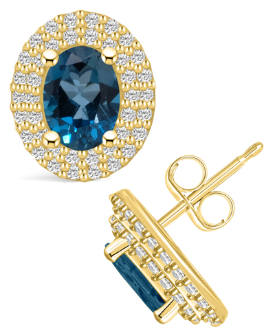 Macy's London Topaz (2 Ct. T.w.) And Diamond (1/2 Ct. T.w.) Halo Stud Earrings In 14k Yellow Gold In London Blue Topaz