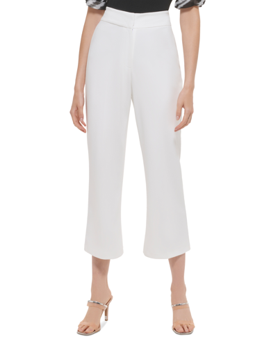 Dkny Women's Cropped High-rise Wide-leg Ankle Pants In Ivory