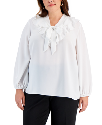 Kasper Women's Printed Tie-front Ruffled Blouse In White