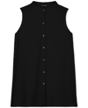 Eileen Fisher Women's Silk Band-collar Sleeveless Shirt In Black