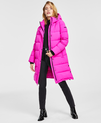 Bcbgeneration Women's Hooded Puffer Coat, Created For Macy's In Pink Pop