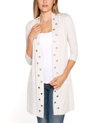 Belldini Grommet-trim Open-front Cardigan In Winter White