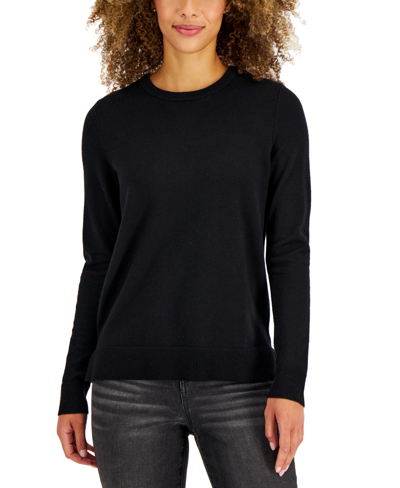 Style & Co Women's Long-sleeve Crewneck Sweater, Created For Macy's In Deep Black