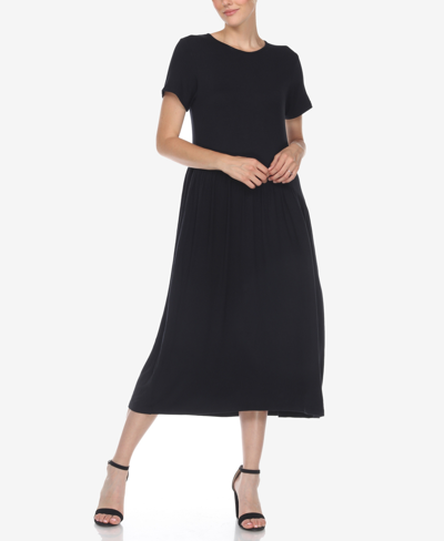 White Mark Women's Short Sleeve Asymmetrical Waist Maxi Dress In Charcoal