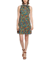 Calvin Klein Floral-print Tie-neck Shift Dress In Malachite