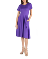 24SEVEN COMFORT APPAREL MIDI DRESS WITH SHORT SLEEVES AND POCKET DETAIL