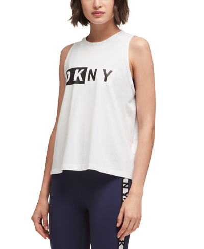 Dkny Sports Women's Two Tone Logo Print Tank Top In White