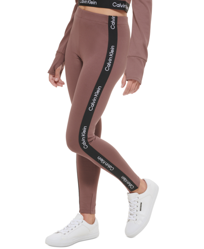 Calvin Klein Performance Women's Minimal Logo Tape High-waist Full Length Leggings In Java