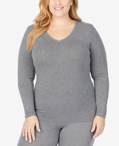 Cuddl Duds Plus Size Softwear With Stretch V-neck Top In Charcoal
