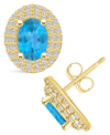 Macy's Topaz (2 Ct. T.w.) And Diamond (1/2 Ct. T.w.) Halo Stud Earrings In 14k Yellow Gold In Blue Topaz