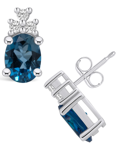 Macy's London Topaz (3-1/5 Ct. T.w.) And Diamond (1/5 Ct. T.w.) Stud Earrings In 14k White Gold In London Blue Topaz