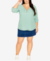 City Chic Trendy Plus Size Sexy Fling Elbow Sleeve Top In Sage