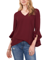 Vince Camuto Flutter Sleeve Crossover Georgette Tunic Top In Crisp Merlot