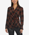 Laundry By Shelli Segal V-neck Plaid Print Crossover Blouse In Rust Plaid