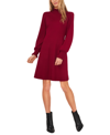 Cece Women's Long Sleeve Smock Cuff Mock Neck Sweater Dress In Deep Merlot