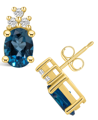 Macy's London Topaz (3-1/5 Ct. T.w.) And Diamond (1/5 Ct. T.w.) Stud Earrings In 14k Yellow Gold In London Blue Topaz
