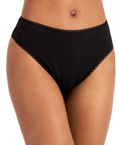 Charter Club Everyday Cotton High-cut Brief Underwear, Created For Macy's In Classic Black