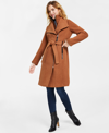 Calvin Klein Womens Wool Blend Belted Wrap Coat, Created For Macys In Dark Camel