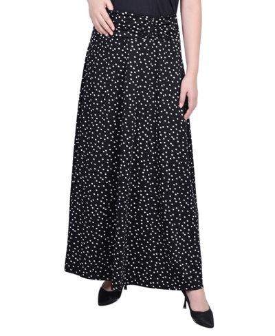Ny Collection Women's Missy Maxi A-line Skirt With Front Faux Belt With Ring Detail In Black Ivory Dot