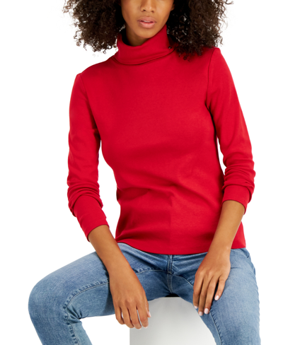 Tommy Hilfiger Plus Size Long Sleeve Knit Turtleneck Top In Scarlet
