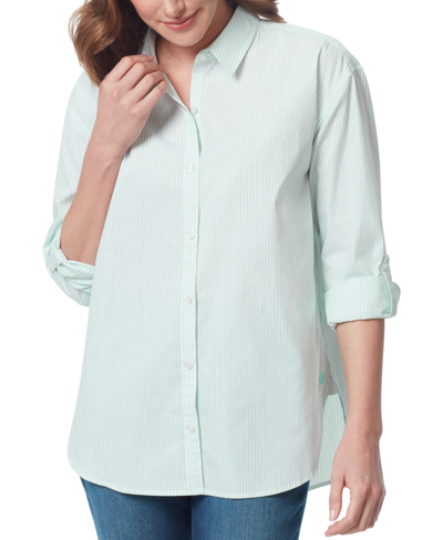 Gloria Vanderbilt Women's Amanda Printed Button-front Shirt In Jade Breeze Stripe