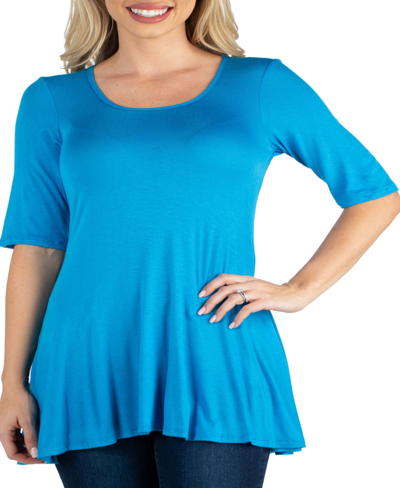 24seven Comfort Apparel Elbow Sleeve Swing Tunic Top For Women In Turquoise