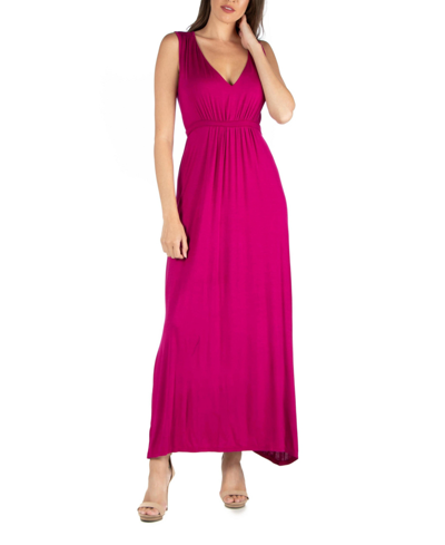 24seven Comfort Apparel Women's V-neck Sleeveless Maxi Dress With Belt In Pink